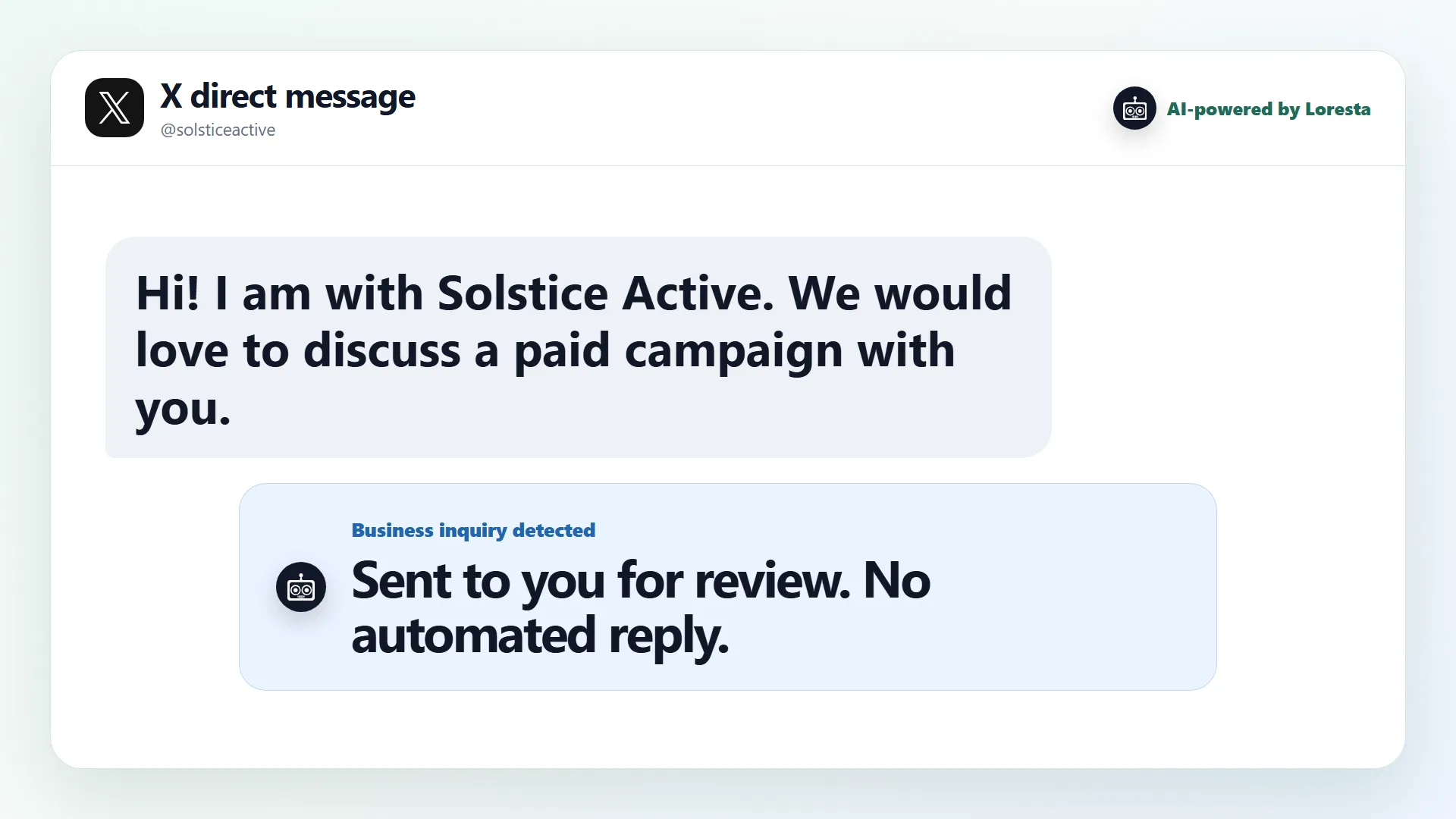Loresta handing an X collaboration inquiry to the creator